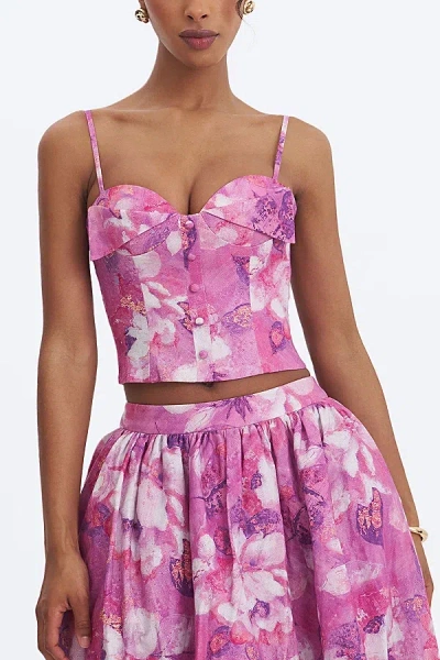 Miss Circle Xamira Linen Sweetheart Foldover Top In Pink, Women's At Urban Outfitters In Purple