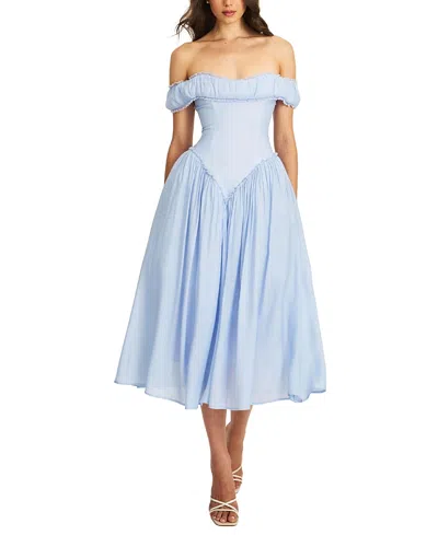 Miss Circle Xavy Rayon Off Shoulder Corset Midi Dress In Blue