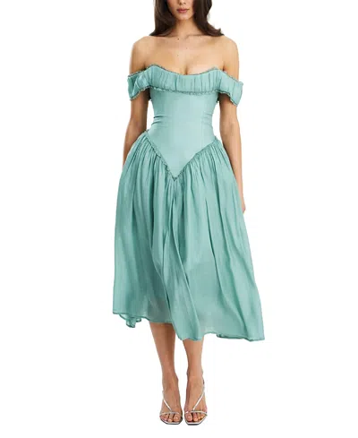 Miss Circle Xavy Rayon Off Shoulder Corset Midi Dress In Green
