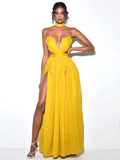 Miss Circle Xella Pleated Chiffon Maxi Dress In Yellow
