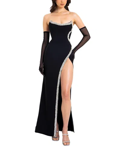 Miss Circle Xoana Crystal Embellished High Slit Gown In Black