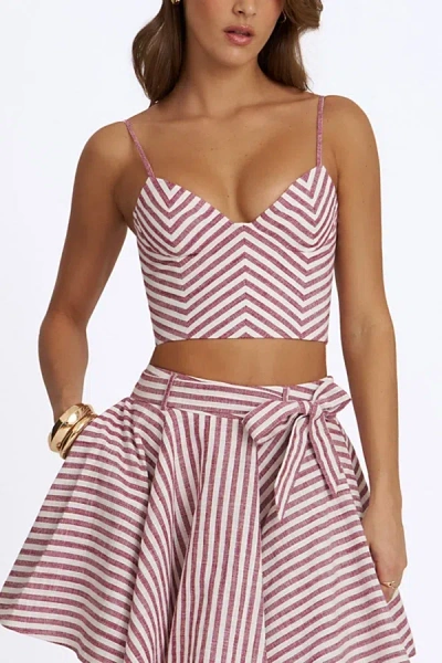 Miss Circle Xola Chevron Striped Linen Cropped Top In Red, Women's At Urban Outfitters In Multi