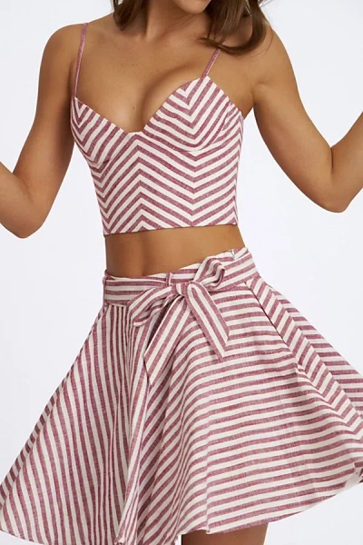 Miss Circle Xolani Striped Linen Mini Skirt In Red, Women's At Urban Outfitters In Multi