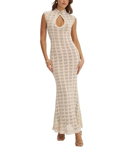 Miss Circle Xylona Crochet Teardrop Neckline Mermaid Maxi Dress In White