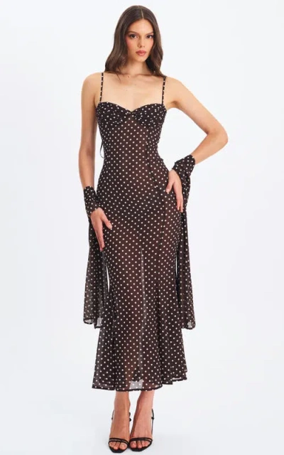 Miss Circle Yadira Polka Dot Chiffon Maxi Dress In Black