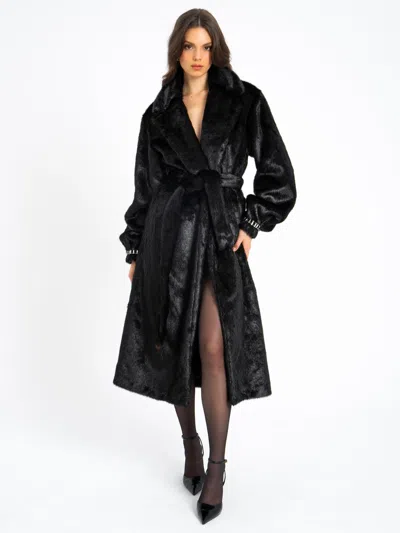 Miss Circle Yahia Black Vegan Long Faux Mink Coat