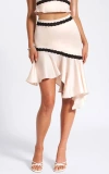 Miss Circle Yahvi Lace Trim Satin Skirt In Neutral