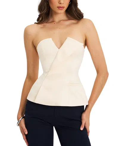 Miss Circle Yani Asymmetrical Lapel Sleeveless Peplum Top In White