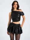 Miss Circle Yara Vegan Leather Slash Neck Tank Top In Black