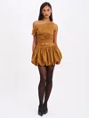 Miss Circle Yuna Brown Suede Bubble Hem Skirt In Brown