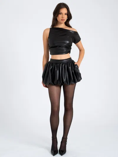 Miss Circle Yuna Vegan Leather Bubble Hem Skirt In Black
