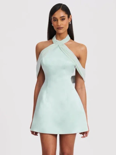 Miss Circle Zafrina Halter Off-shoulder Backless Mini Dress In Blue