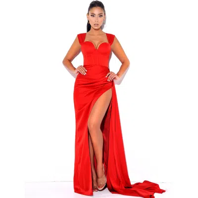 Miss Circle Women Zayda Red High Slit Corset Satin Gown
