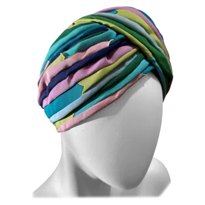 Pre-owned Miss Dior 1960s  Spring/summer Aqua Green & Pink Striped Grosgrain Ribbon Turban