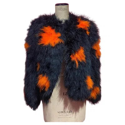 Pre-owned Miss Dior Vintage 1970's  By Christian Dior Black/orange Maribou Feather Jacket