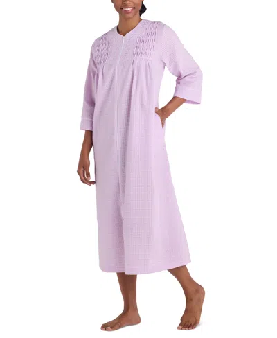MISS ELAINE PETITE 3/4-SLEEVE ZIP-FRONT SEERSUCKER ROBE