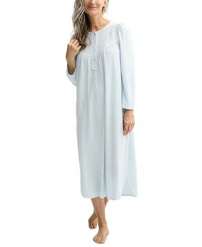 Miss Elaine Petite Embroidered Honeycomb Knit Nightgown In Light Blue