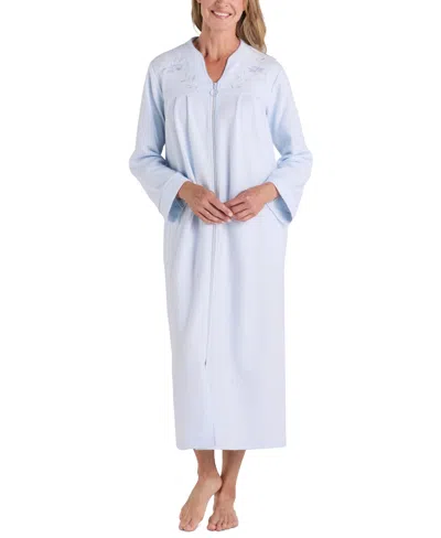 Miss Elaine Petite Embroidered Waffle-knit Nightgown In Light Blue