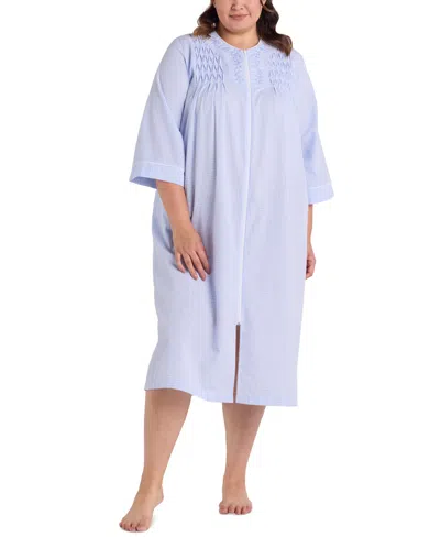 Miss Elaine Plus Size 3/4-sleeve Zip-front Seersucker Robe