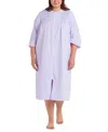 Miss Elaine Plus Size 3/4-sleeve Zip-front Seersucker Robe In Lilac,white Check