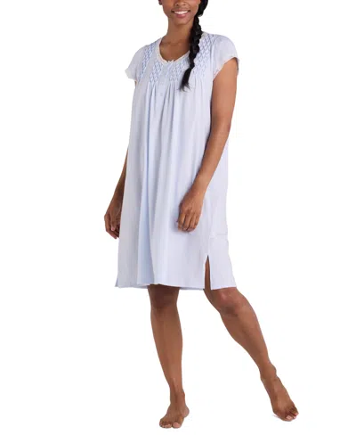 Miss Elaine Plus Size Diamond-yoke Lace-trim Nightgown In Blue