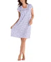Miss Elaine Plus Size Diamond-yoke Lace-trim Nightgown In Small Navy Bouquets