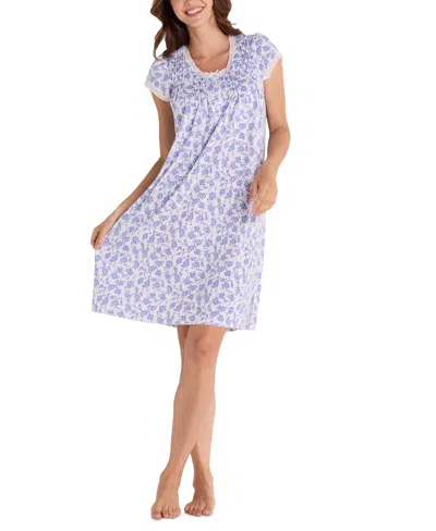 Miss Elaine Plus Size Diamond-yoke Lace-trim Nightgown In Small Navy Bouquets