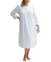 Miss Elaine Plus Size Embroidered Honeycomb Knit Nightgown In Light Blue