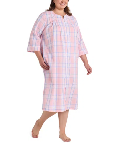 Miss Elaine Plus Size Embroidered Seersucker Robe