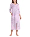 Miss Elaine Plus Size Printed 3/4-sleeve Long Robe In Lrg Pnk,lilac Pais
