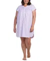 MISS ELAINE PLUS SIZE SHORT-SLEEVE EMBROIDERED PAISLEY NIGHTGOWN