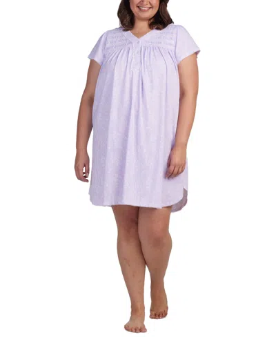 Miss Elaine Plus Size Short-sleeve Embroidered Paisley Nightgown In Peach,lilac Paisley