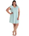 Miss Elaine Plus Size Short-sleeve Printed Short Gown In Mint,white Dot