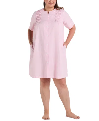 Miss Elaine Plus Size Short-sleeve Seersucker Robe