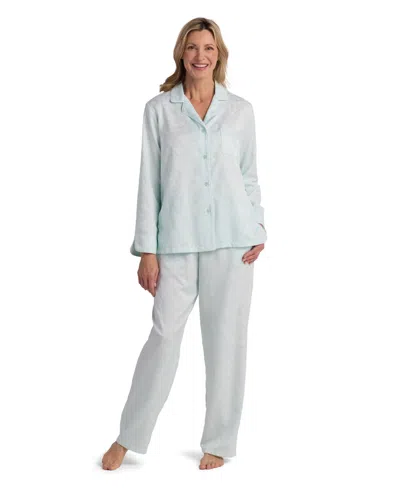 Miss Elaine Women's 2-piece Notch Collar Top And Pull-on Pants Pajama Set In Green