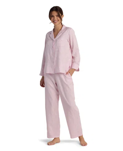 Miss Elaine Women's 2-piece Notch Collar Top And Pull-on Pants Pajama Set In Pink