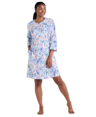 Miss Elaine Women's 3/4-sleeve Printed Short Grip Robe In Multi Trop Palm Floral