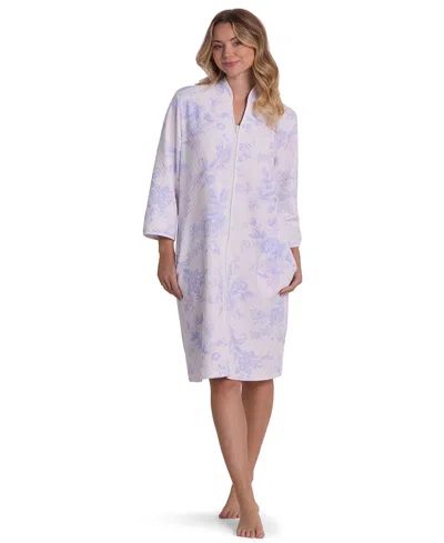Miss Elaine Women's 3/4-sleeve Printed Short Zip Robe