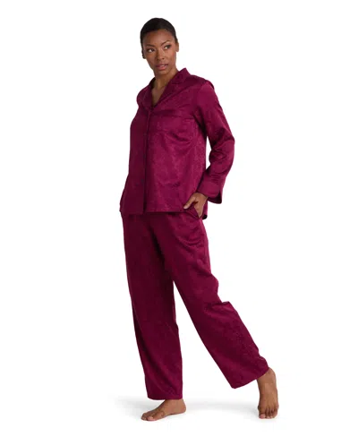 Miss Elaine Women's Brushed Back Satin Long-sleeve Pajama Set In Burgundy