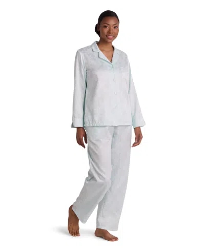 Miss Elaine Women's Brushed Back Satin Long-sleeve Pajama Set In Blue