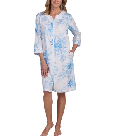 Miss Elaine Women's Cotton Floral 3/4-sleeve Robe In Blue Garden