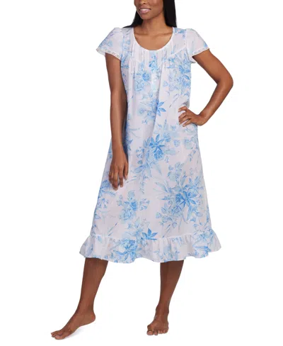 Miss Elaine Women's Cotton Floral Ruffled Nightgown In Blue Garden