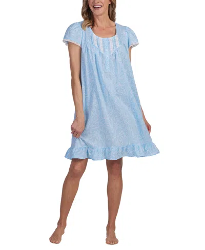 Miss Elaine Women's Cotton Lace-trim Nightgown In Blue Branches