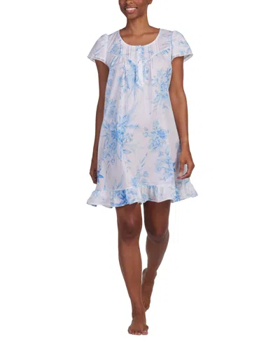 Miss Elaine Women's Cotton Lace-trim Nightgown In Blue Garden