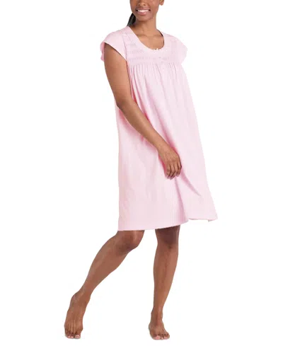 Miss Elaine Women's Embroidered Short-sleeve Nightgown In Pink
