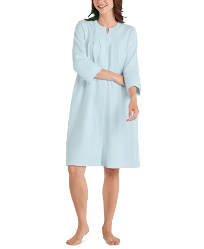 Miss Elaine Plus Size Embroidered Waffle-knit Grip Robe In Mint