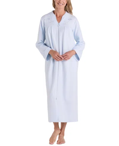 Miss Elaine Women's Embroidered Waffle-knit Nightgown In Light Blue
