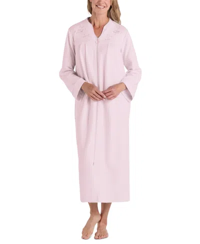 Miss Elaine Plus Size Embroidered Waffle-knit Robe In Pink