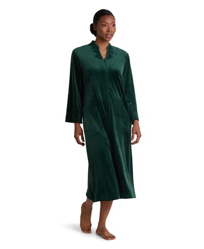 Miss Elaine Women's Fleece Zip Front Long Robe In Green