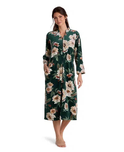 Miss Elaine Women's Fleece Zip-front Robe In Green